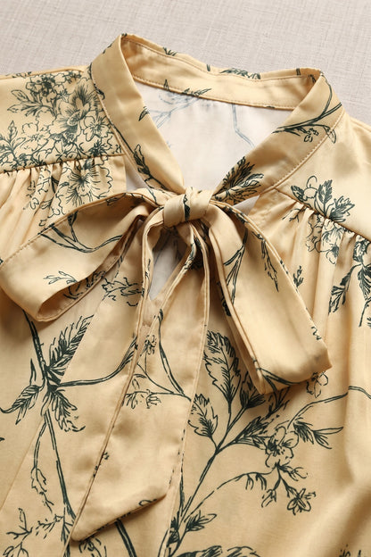 Pale Yellow Botanical Floral Two-Piece Set pale yellow satin-weave synthetic or silk blend two-piece set - product view 7