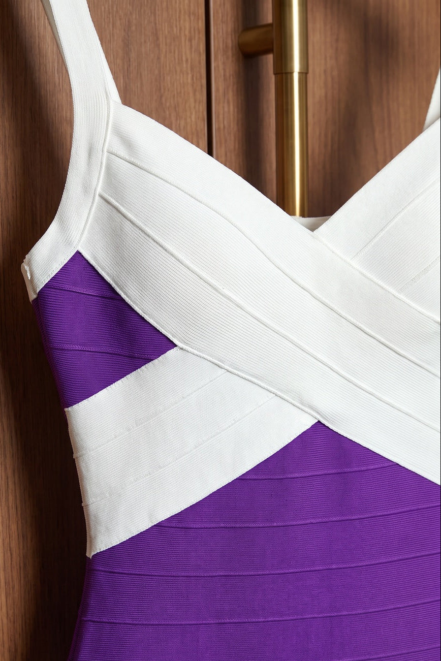 Purple & White Color-Block Bodycon Mini Dress purple, white heavy stretch knit dress - product view 7