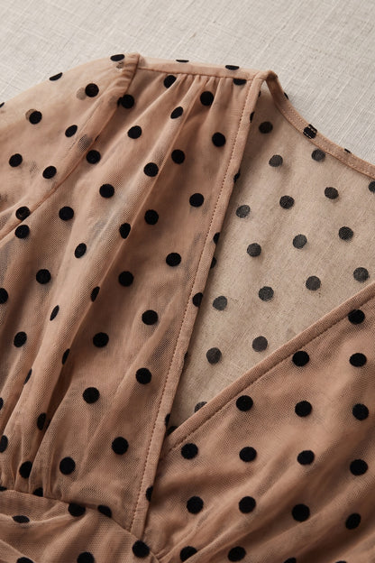 Beige Sheer Mesh Fit-and-Flare Tiered Dress beige sheer mesh dress - product view 7