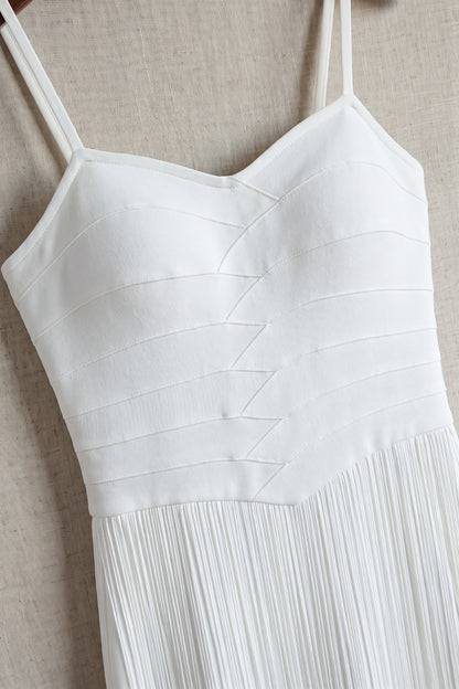White Structured Crepe Fringe Sheath Dress white structured crepe dress - product view 7