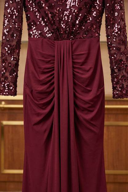 burgundy sequined mesh column evening gown burgundy sequined mesh evening gown - product view 7