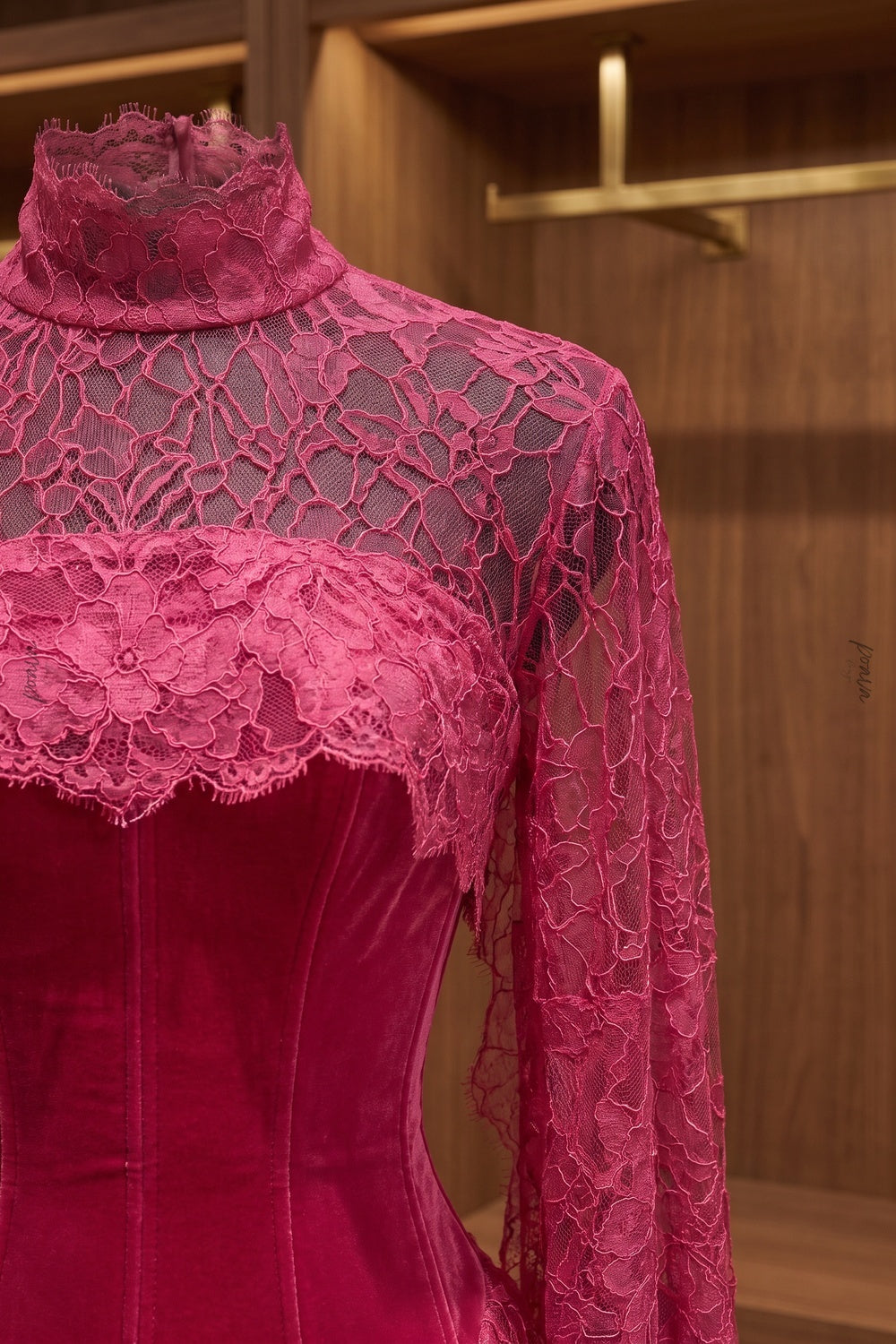 Magenta Velvet Corset-Bodice Draped Gown magenta velvet evening gown - product view 7