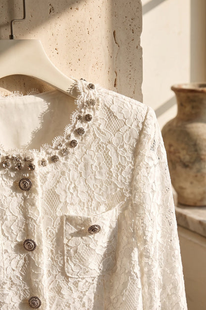White Floral Corded Lace Two-Piece Skirt Suit White Floral corded lace Two-piece skirt suit - product view 7