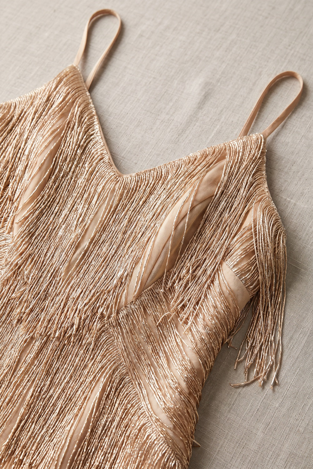 Champagne Gold Metallic Thread Fringe A-Line Dress champagne gold metallic thread fringe dress - product view 7