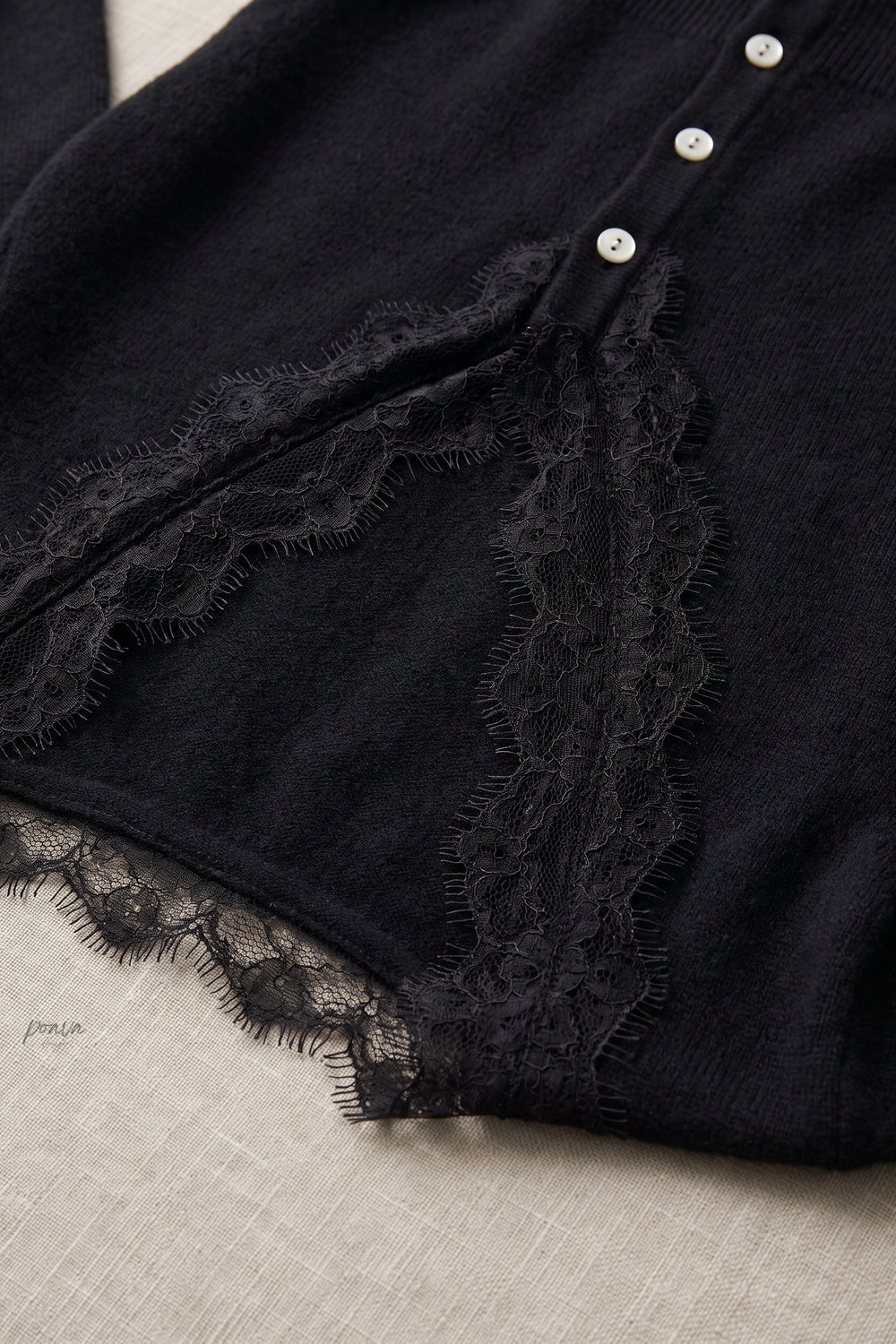 Black Fine Knit Fitted Cardigan with Lace Trim black fine knit cardigan - product view 7