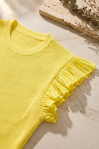 Lemon Yellow Ribbed Knit Mermaid Peplum Two-Piece Set lemon yellow ribbed knit two-piece set - product view 7