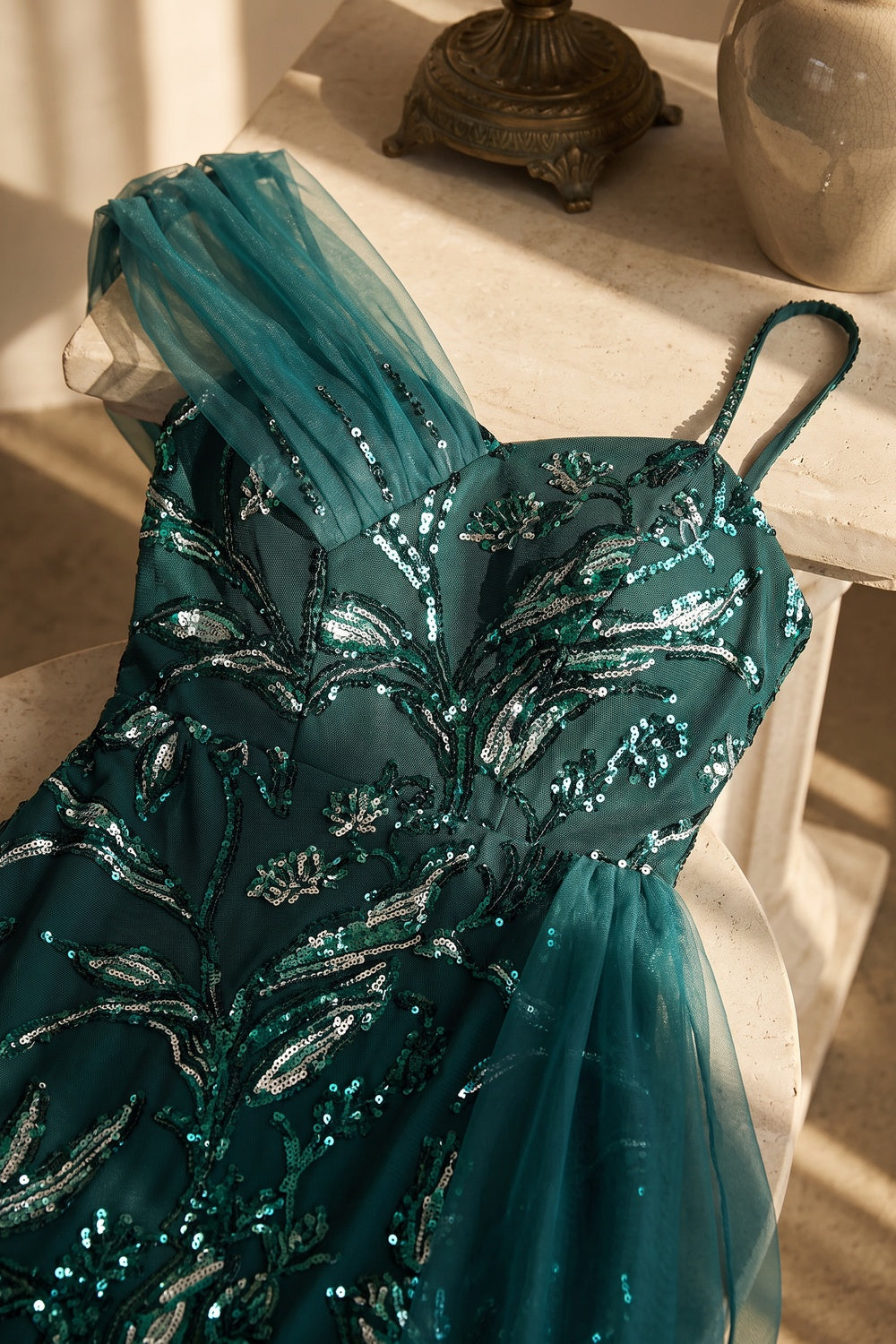 Premium Fabric One-Shoulder Sequin Gown Premium Fabric - product view 8
