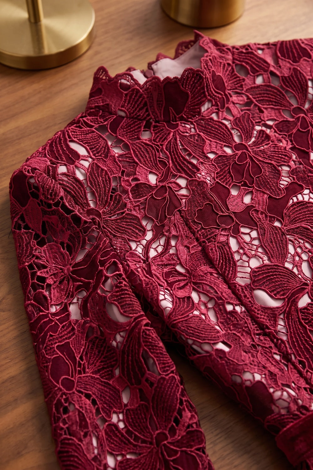 Burgundy Corded Floral Lace Sheath Dress burgundy corded floral lace dress - product view 7