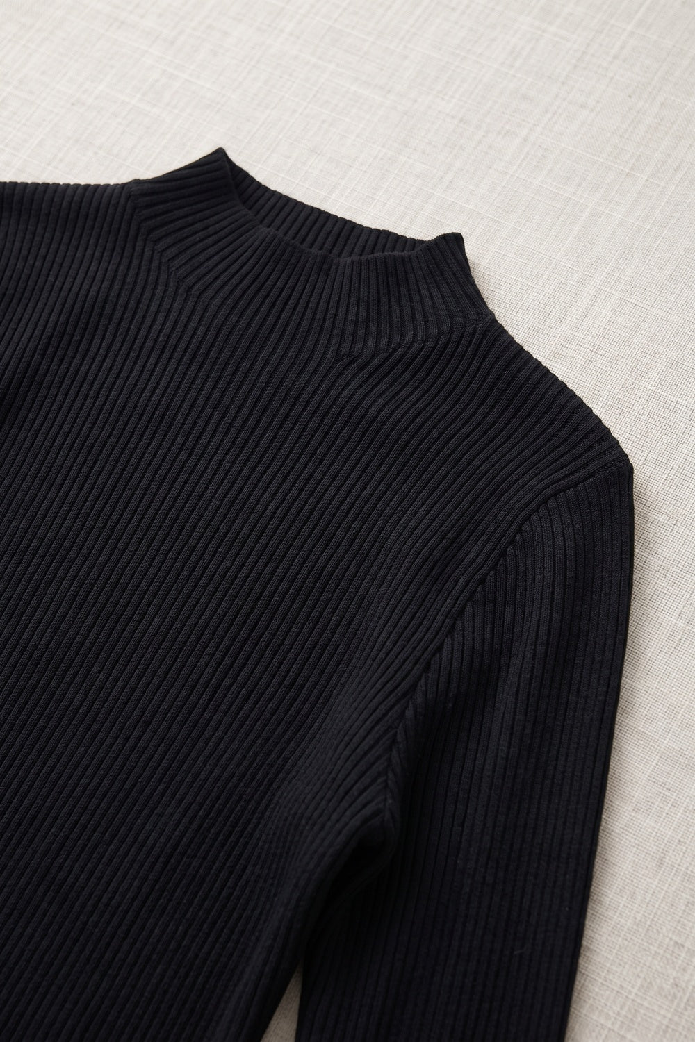 Black Ribbed Knit Mock Neck Maxi Dress black fine ribbed knit dress - product view 7