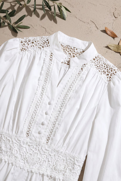 White Cotton Poplin Fit-and-Flare Dress with Lace Inserts white cotton poplin dress - product view 7