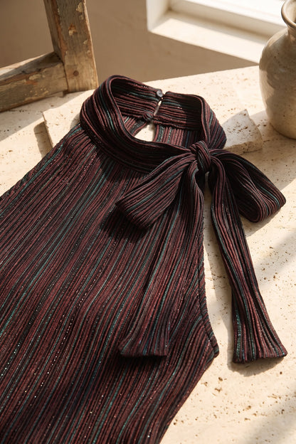 Dark Brown Plissé Pleated Knit Two-Piece Set dark brown plissé pleated knit two-piece set - product view 7