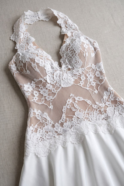 White Halter Lace Mini Dress Premium Fabric - product view 8