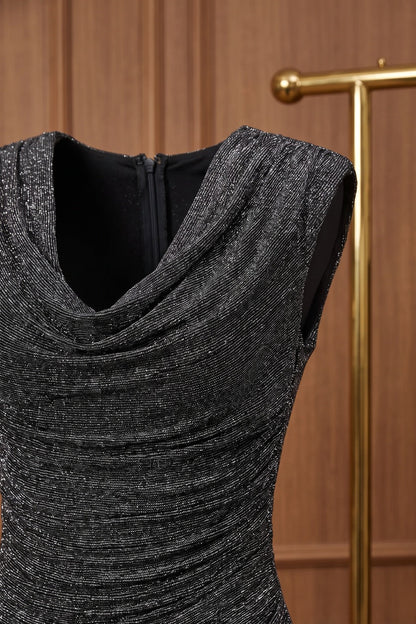 Charcoal Grey Metallic Lurex Knit Bodycon Dress charcoal grey, silver metallic lurex knit dress - product view 7