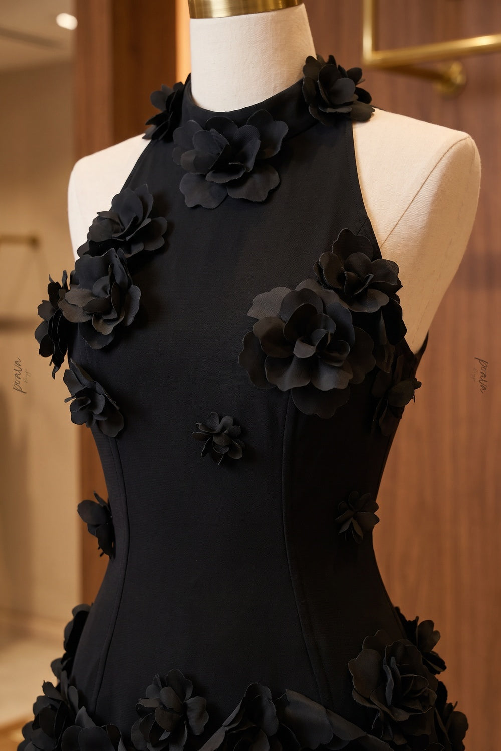 Black Crepe Fitted Bodice with Flowing Sheer Skirt Gown black crepe gown - product view 7