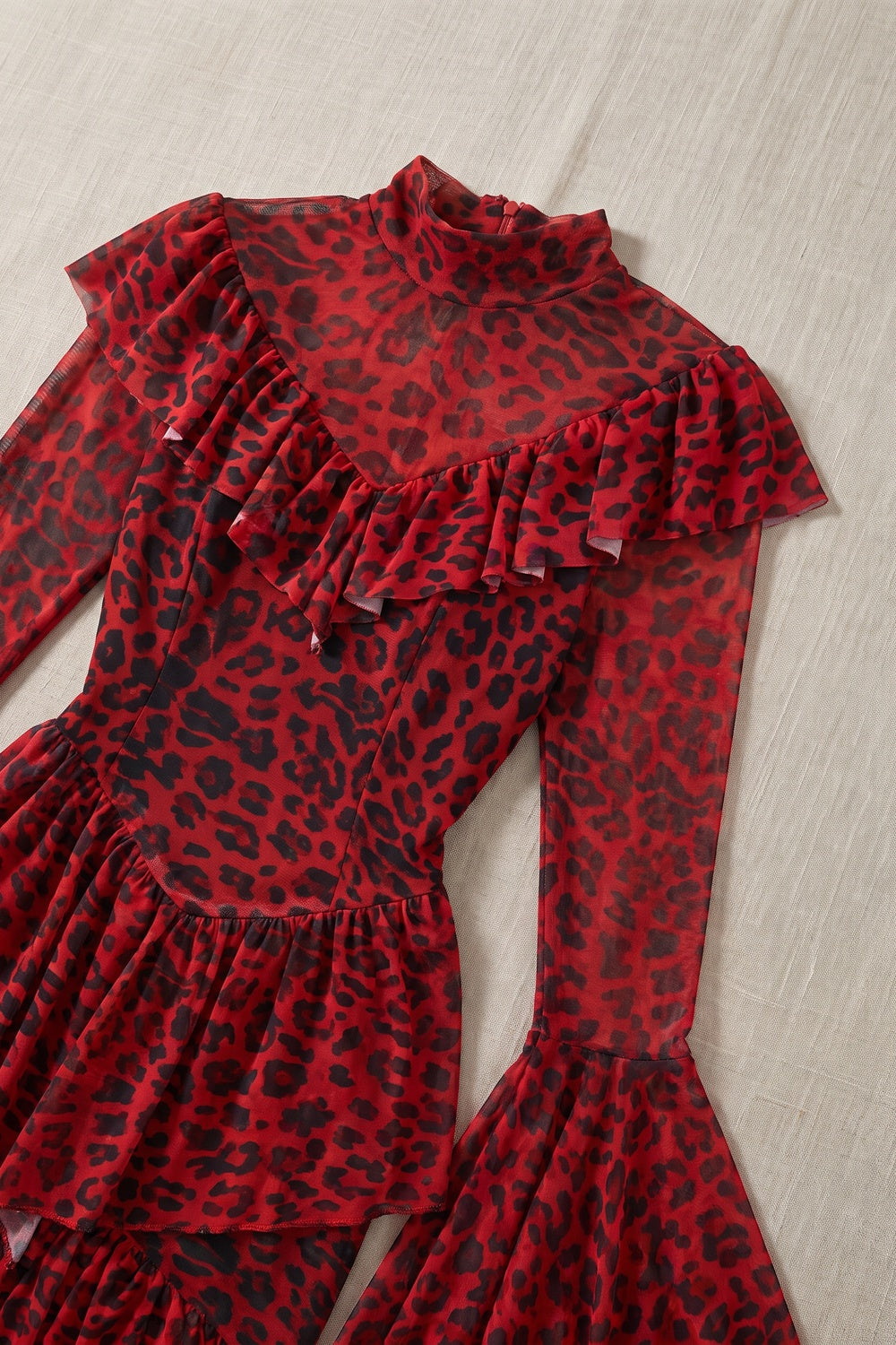 Red Sheer Mesh Tiered Maxi Dress red sheer mesh dress - product view 7
