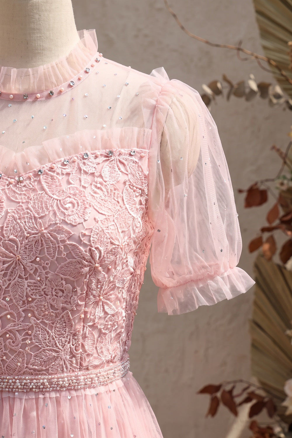Light Pink Tulle A-Line Tiered Midi Dress light pink tulle midi dress - product view 7