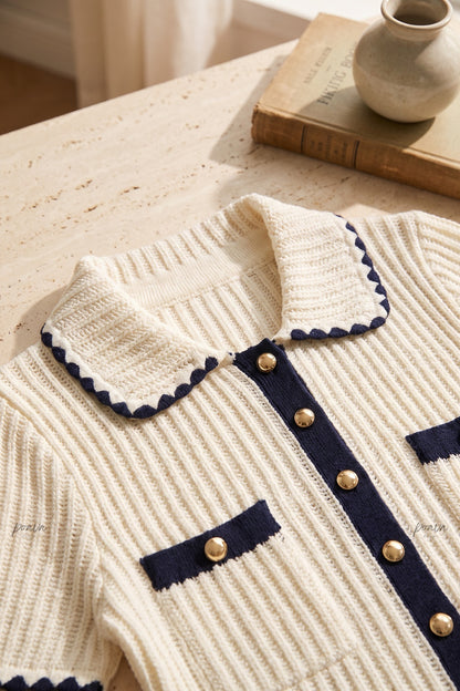Cream Ribbed Knit Peplum Short-Sleeve Cardigan cream ribbed knit short-sleeve knit cardigan - product view 7