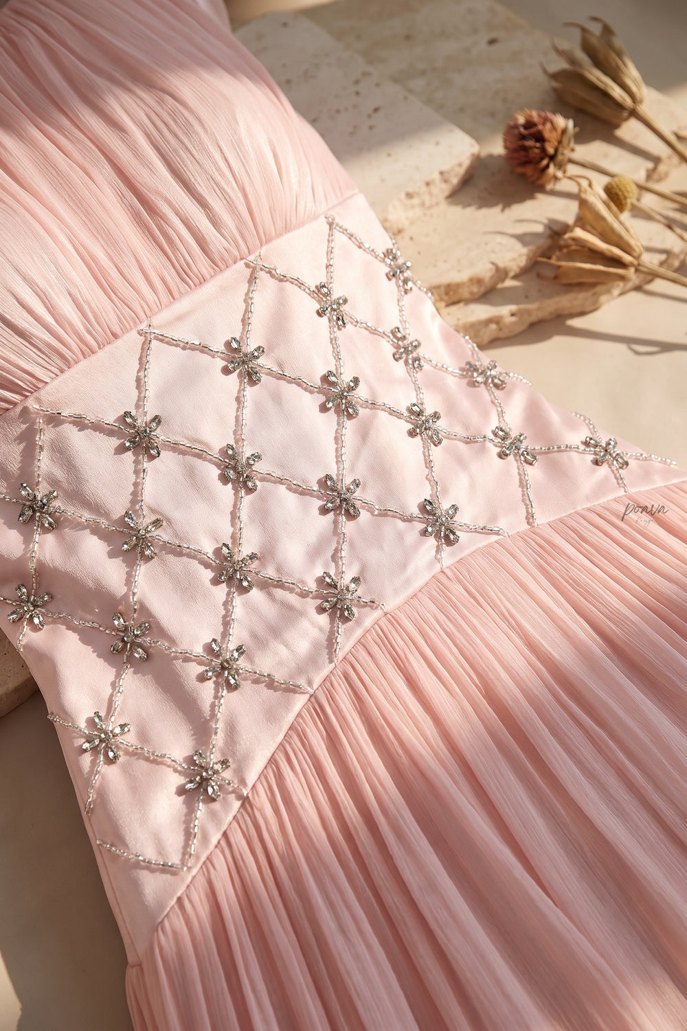 Pale Pink Chiffon A-Line Maxi Dress with Embellished Waist pale pink chiffon maxi dress - product view 5