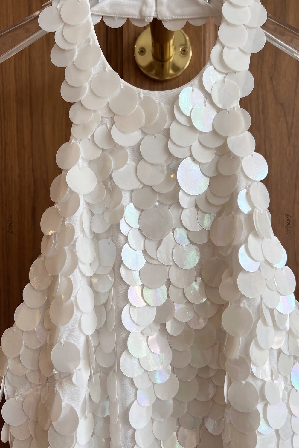 White Paillette Halter Mini Dress white, silver-white mesh base with paillettes mini dress - product view 7
