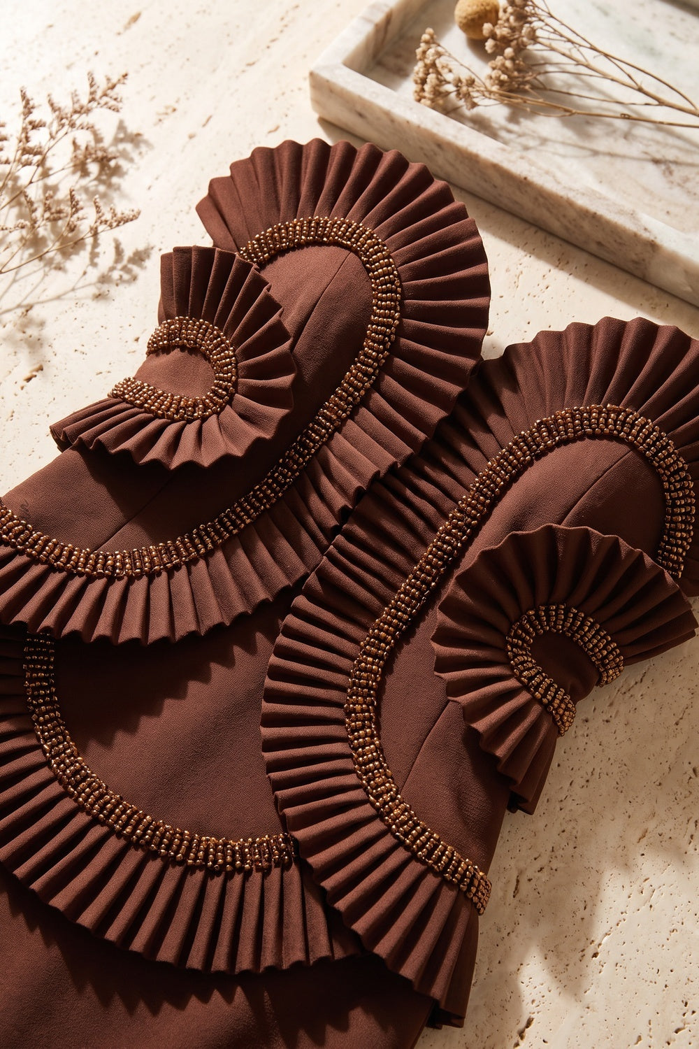 Chocolate Brown Matte Crepe Column Evening Gown chocolate brown heavyweight matte crepe evening gown - product view 7