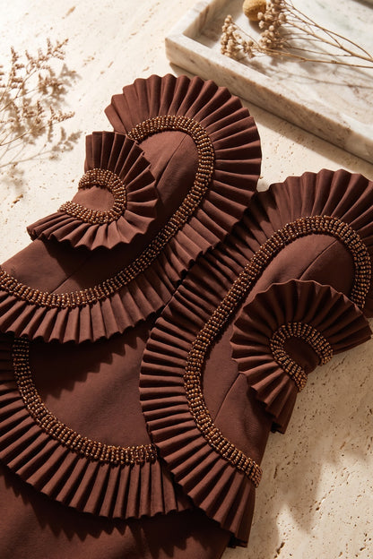 Chocolate Brown Matte Crepe Column Evening Gown chocolate brown heavyweight matte crepe evening gown - product view 7