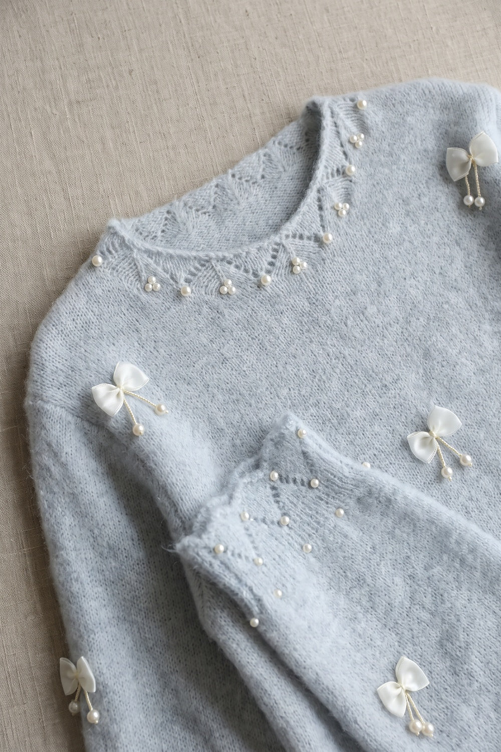 Light Ice Blue Fuzzy Mohair-Blend Knit Sweater light ice blue fuzzy mohair-blend knit sweater - product view 7