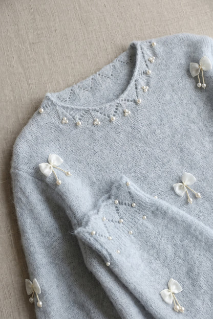 Light Ice Blue Fuzzy Mohair-Blend Knit Sweater light ice blue fuzzy mohair-blend knit sweater - product view 7
