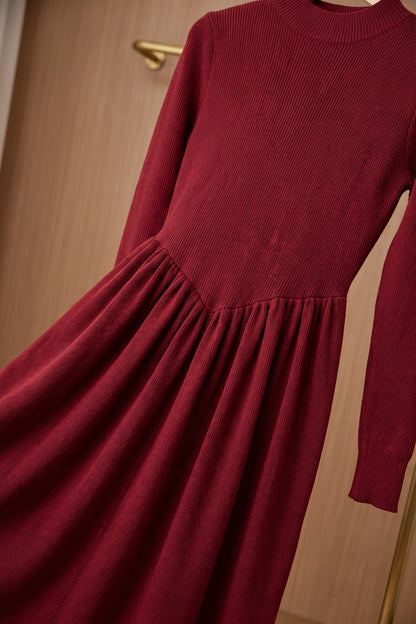 Dark Red Ribbed Knit A-Line Maxi Dress dark red ribbed knit maxi dress - product view 7