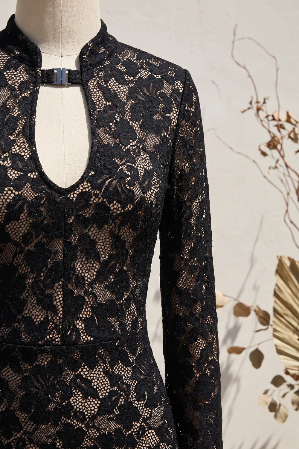 Black Floral Lace Column Gown black floral lace gown - product view 7