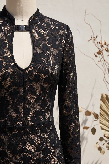 Black Floral Lace Column Gown black floral lace gown - product view 7