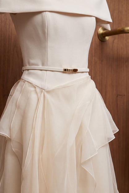 Cream Crepe Off-the-Shoulder Fit-and-Flare Midi Dress cream crepe dress - product view 5