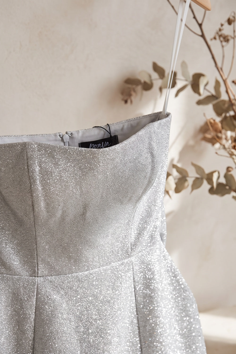 Silver Structured Glitter Fit-And-Flare Mini Dress silver structured glitter fabric dress - product view 7