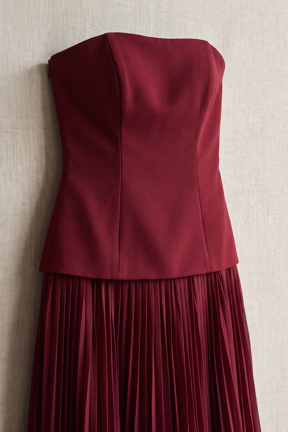 Burgundy Matte Crepe Bodice Drop-Waist Column Gown burgundy matte crepe bodice, chiffon skirt gown - product view 7