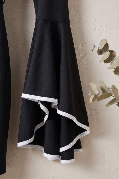 Black Bodycon Mini Dress with Tiered Bell Sleeves black stretchy synthetic blend dress - product view 5