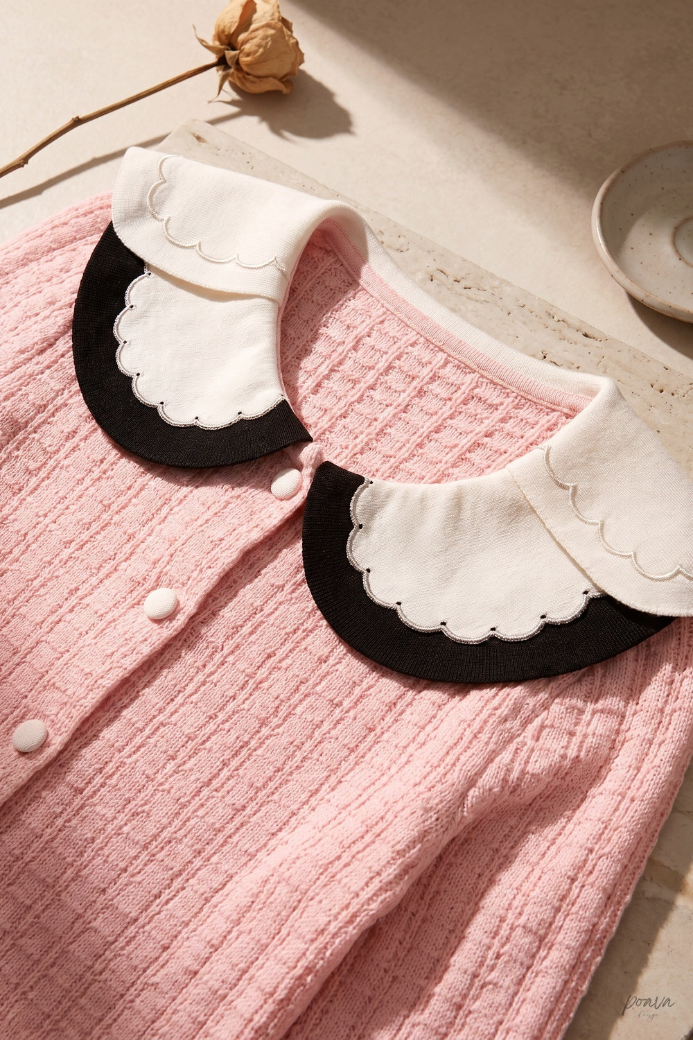 Light Pink Textured Knit Fitted Ruffled Hem Cardigan light pink textured knit cardigan - product view 7
