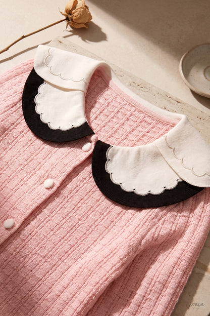 Light Pink Textured Knit Fitted Ruffled Hem Cardigan light pink textured knit cardigan - product view 7