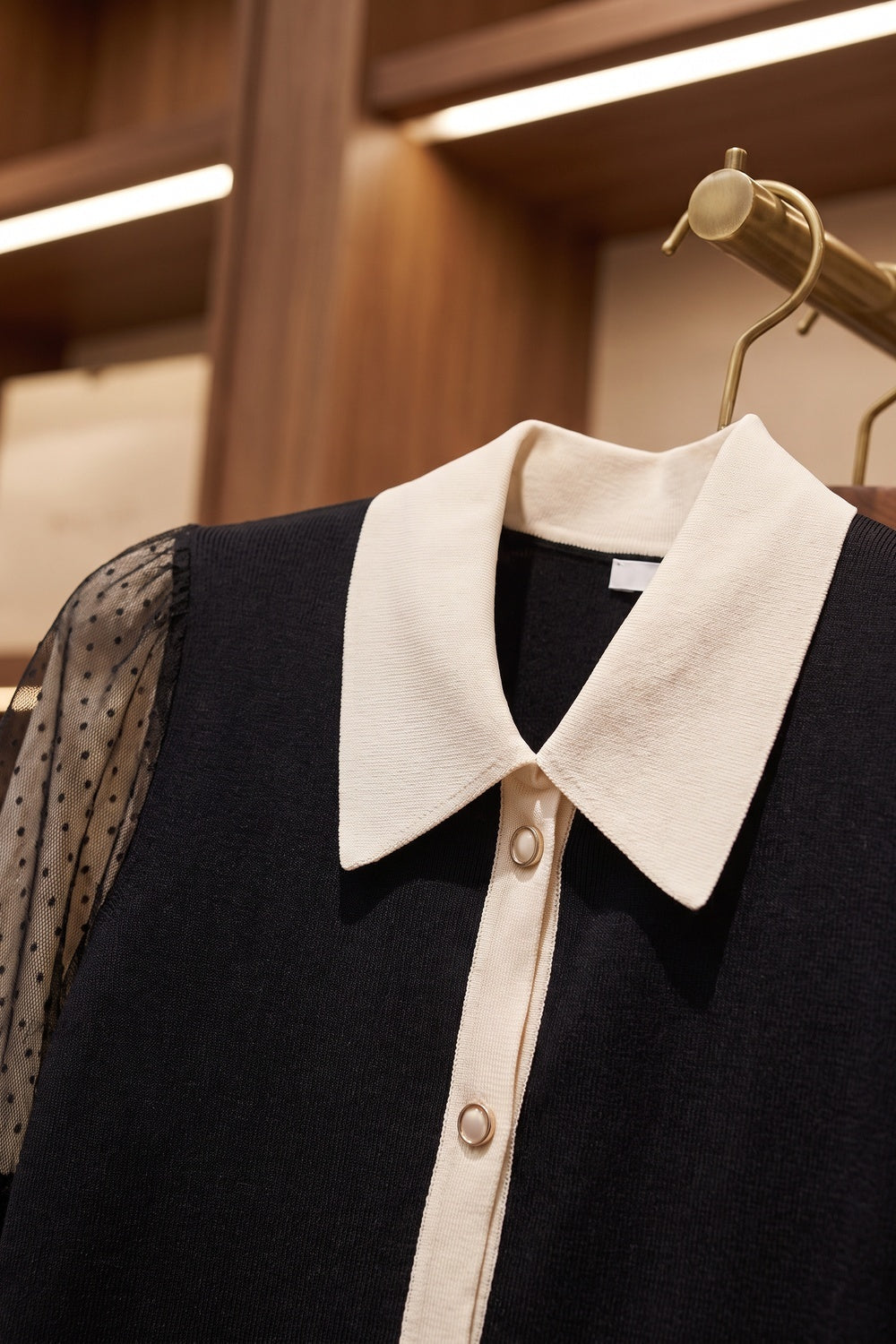 Black Fine Knit A-Line Dress with Contrast Collar black fine knit dress - product view 7
