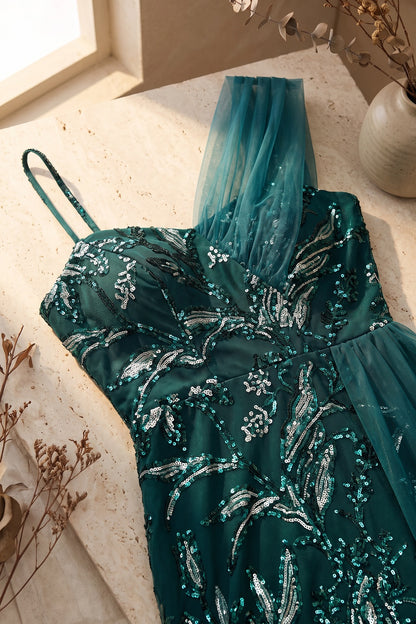 Emerald Green Sequined Mesh Mermaid Evening Gown emerald green sequined mesh evening gown - product view 5