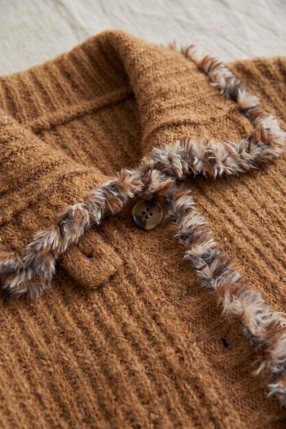 Caramel Brown Textured Mohair-Blend Knit Boxy Cardigan Jacket caramel brown textured mohair-blend knit cardigan jacket - product view 7