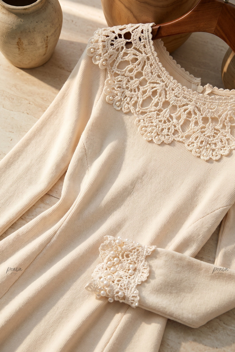 Cream Fine Knit Jersey Fit-and-Flare Dress cream fine knit jersey dress - product view 7