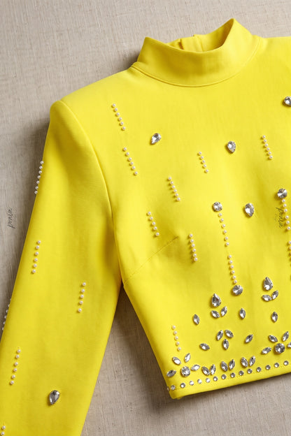 Bright Yellow Structured Stretch Knit Two-Piece Set Bright yellow Structured stretch knit Two-piece set - product view 7