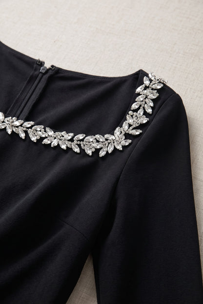 Black Heavy Stretch Crepe Sheath Evening Gown with Dramatic Side Ruffles black heavy stretch crepe evening gown - product view 7