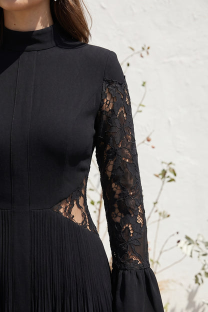 Black Matte Crepe A-line Midi Dress black matte crepe midi dress - product view 7
