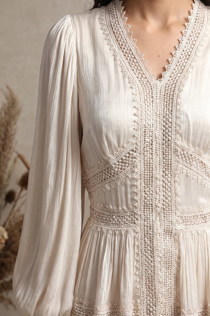 Cream Crinkled Satin Tiered A-Line Maxi Dress cream, ivory crinkled satin maxi dress - product view 7