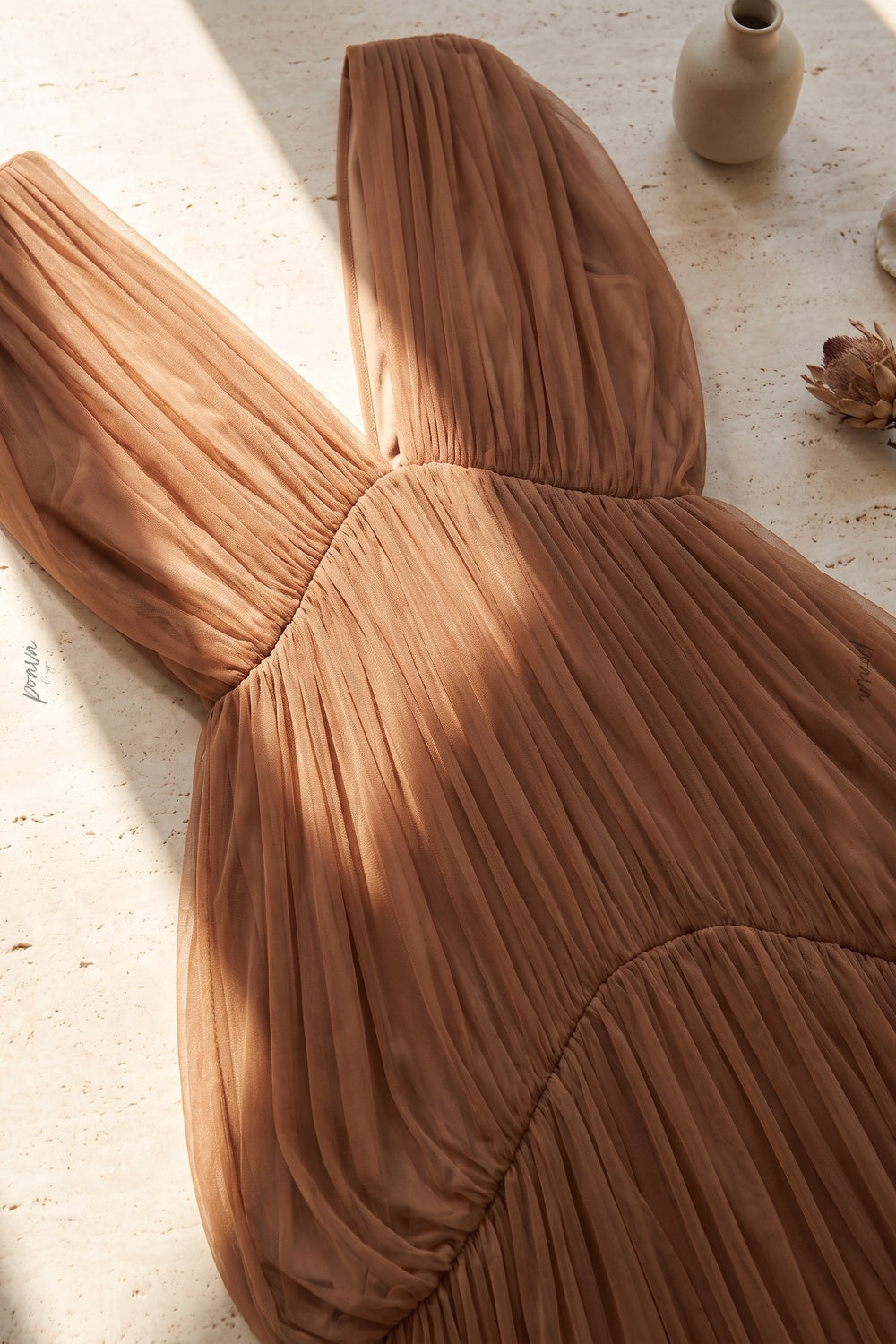 Brown Sheer Tulle Mesh Tiered Cocoon Dress brown sheer tulle mesh dress - product view 7