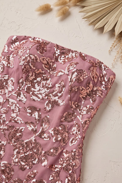 Dusty Pink Sequined Mesh Overlay A-Line Mini Dress dusty pink sequined mesh overlay dress - product view 7