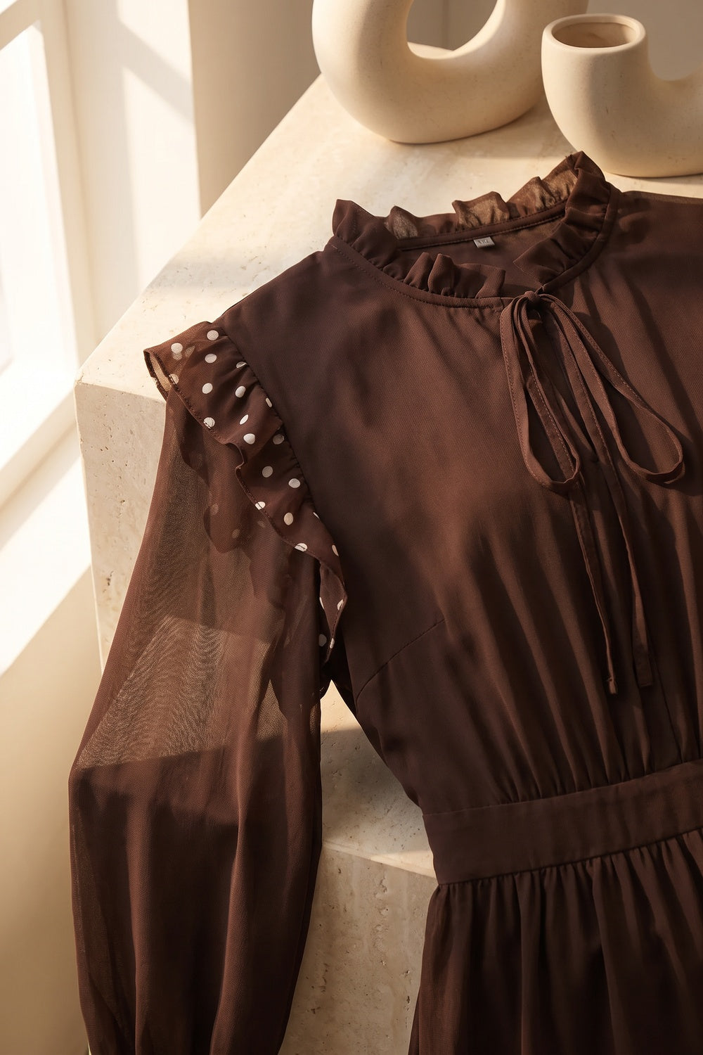 Dark Brown Chiffon A-Line Tiered Maxi Dress dark brown chiffon maxi dress - product view 7
