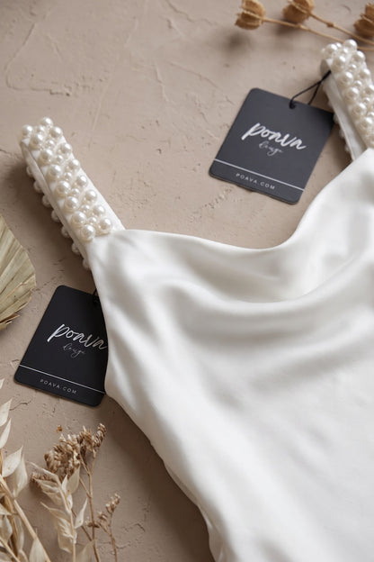 White Satin Sheath Dress with Feather Trim white satin dress - product view 7
