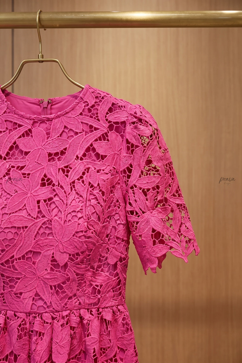 Magenta Guipure Lace A-Line Midi Dress magenta guipure lace dress - product view 5