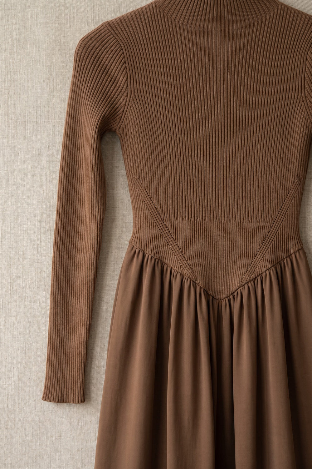 Brown Ribbed Knit Fit-and-Flare Midi Dress brown ribbed knit dress - product view 7
